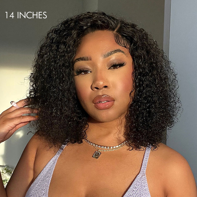 Full Kinky Curly 5x5 Closure HD Lace Glueless Side Part Neck Length Wig 100% Human Hair - US Only