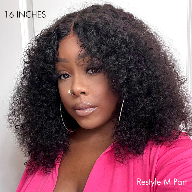 Full Kinky Curly 5x5 Closure HD Lace Glueless Side Part Neck Length Wig 100% Human Hair - US Only