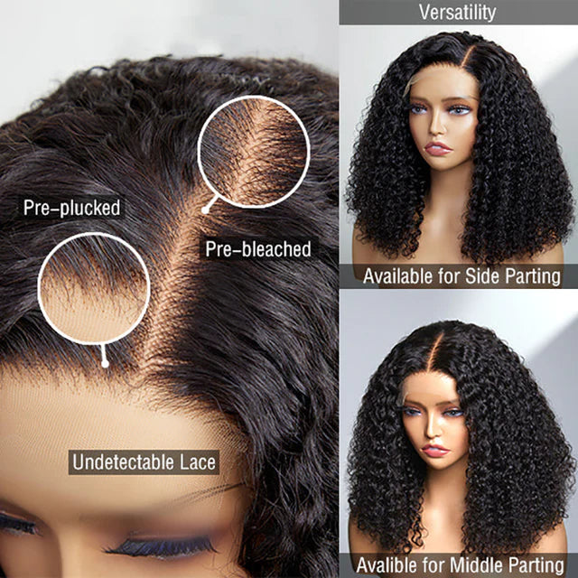 Full Kinky Curly 5x5 Closure HD Lace Glueless Side Part Neck Length Wig 100% Human Hair - US Only