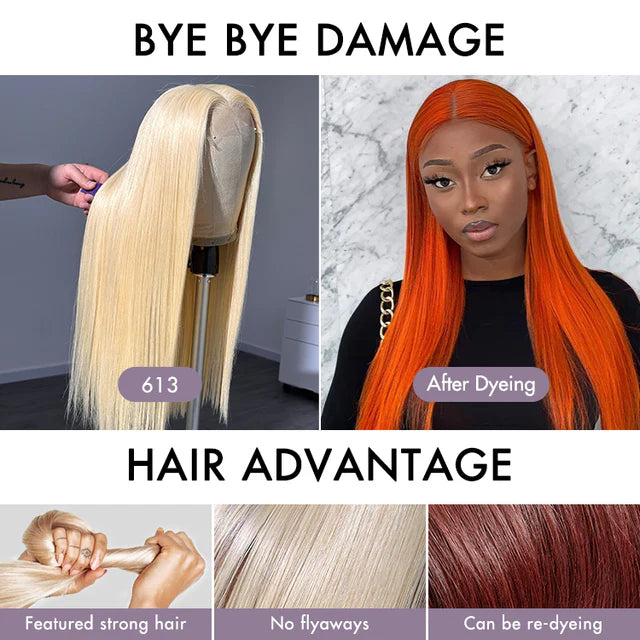 reMax Wigs | Easily Redyed 613 Silky Straight 5x5 Closure HD Lace Glueless Mid Part Long Wig Pre-cut & Plucked & Bleached