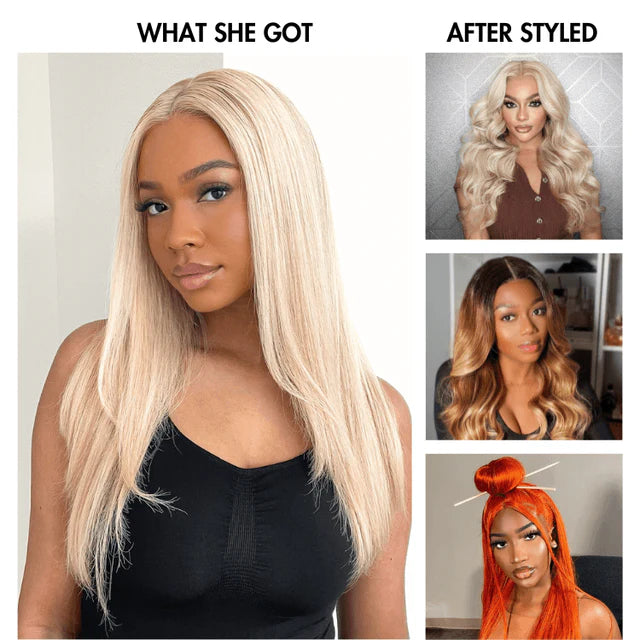 reMax Wigs | Easily Redyed 613 Silky Straight 5x5 Closure HD Lace Glueless Mid Part Long Wig Pre-cut & Plucked & Bleached