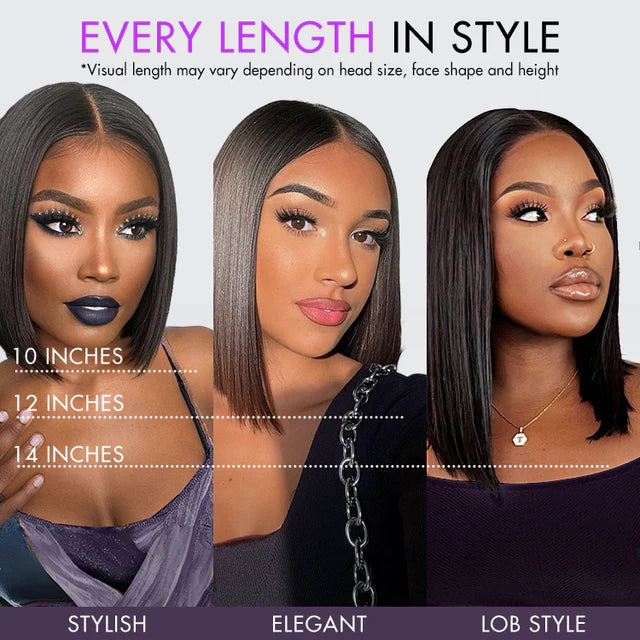 Silky Blunt Cut Glueless 2x6 / 5x5 Closure Lace Shoulder Length Bob Wig Pre Plucked & Bleached