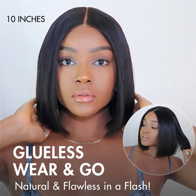 Silky Blunt Cut Glueless 2x6 / 5x5 Closure Lace Shoulder Length Bob Wig Pre Plucked & Bleached