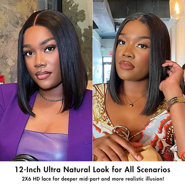 Silky Blunt Cut Glueless 2x6 / 5x5 Closure Lace Shoulder Length Bob Wig Pre Plucked & Bleached