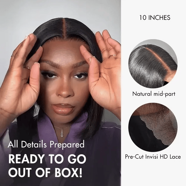Silky Blunt Cut Glueless 2x6 / 5x5 Closure Lace Shoulder Length Bob Wig Pre Plucked & Bleached