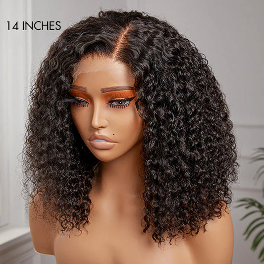Full Kinky Curly 5x5 Closure HD Lace Glueless Side Part Neck Length Wig 100% Human Hair - US Only