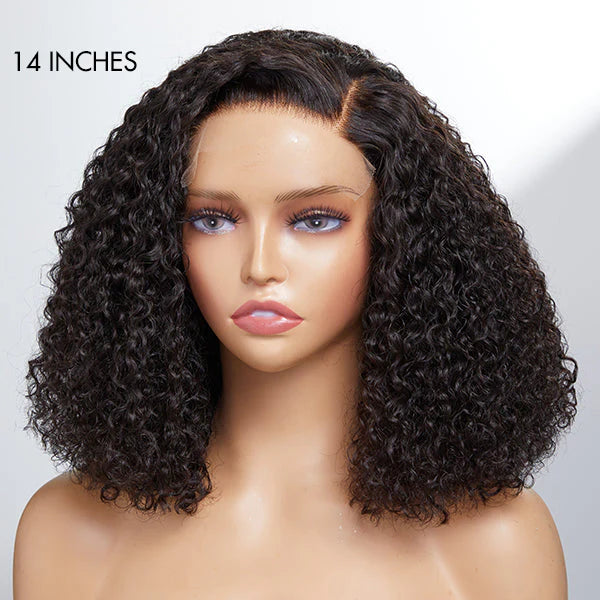 Full Kinky Curly 5x5 Closure HD Lace Glueless Side Part Neck Length Wig 100% Human Hair - US Only
