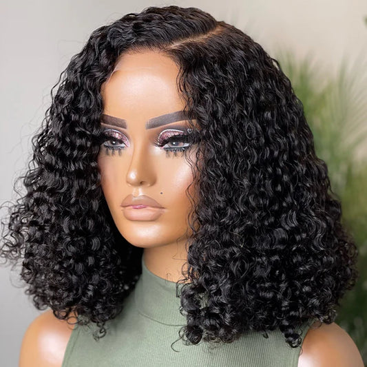 Full Kinky Curly 5x5 Closure HD Lace Glueless Side Part Neck Length Wig 100% Human Hair - US Only