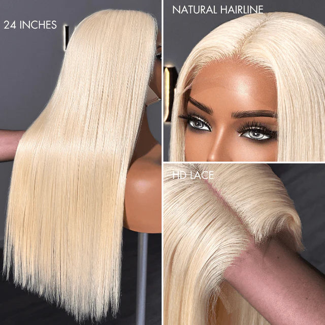 reMax Wigs | Easily Redyed 613 Silky Straight 5x5 Closure HD Lace Glueless Mid Part Long Wig Pre-cut & Plucked & Bleached
