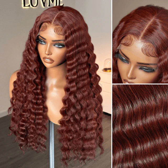 Hair Realistic Reddish Brown Kinky Straight Glueless 5x5 Closure Lace Wig for All Skin Tones