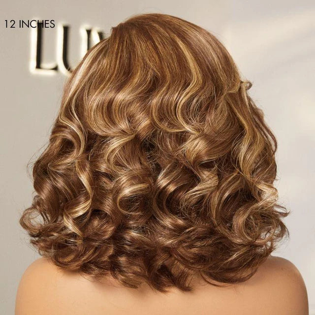PreMax Wigs - Honey Blonde Highlight / Natural Black / Ombre Blonde Bouncy Body Wave Glueless 13x4 Frontal Lace Human Hair Wig