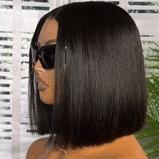 Silky Blunt Cut Glueless 2x6 / 5x5 Closure Lace Shoulder Length Bob Wig Pre Plucked & Bleached