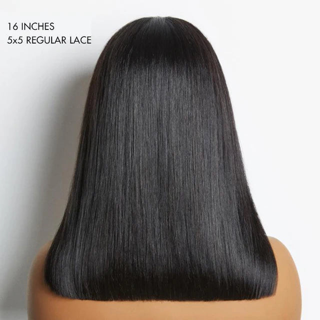 Silky Blunt Cut Glueless 2x6 / 5x5 Closure Lace Shoulder Length Bob Wig Pre Plucked & Bleached
