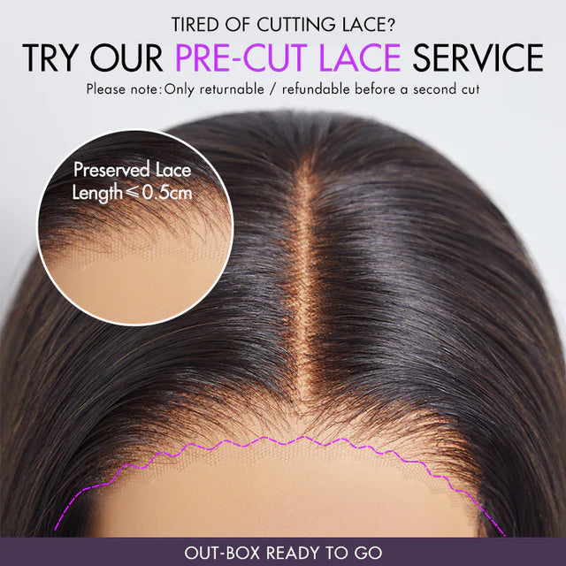 Silky Blunt Cut Glueless 2x6 / 5x5 Closure Lace Shoulder Length Bob Wig Pre Plucked & Bleached