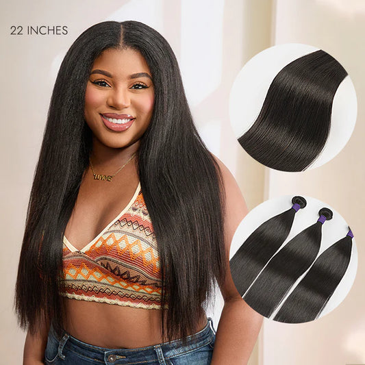 Yaki Straight 100% Virgin Human Hair Bundles 1pc / 3pcs